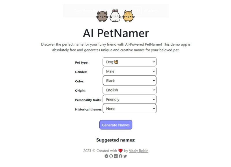 AI PetNamer - KI Generator für Tiernamen - Künstliche Intelligenz