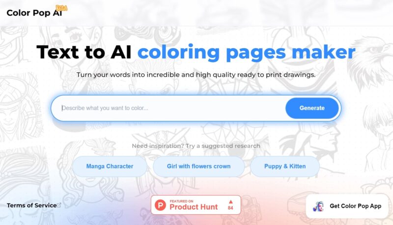 Color Pop AI - Kostenlose Malvorlagen aus Texteingaben erstellen - Künstliche Intelligenz